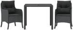 vidaXL 3-Tlg Garten-Essgruppe mit Kissen Schwarz Poly Rattan 3211848
