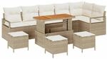 vidaXL Garten-Sofa-Set mit Kissen mit Speicher 10-Tlg Beige und Creme 3364501