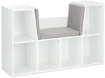 Relaxdays B&uuml;cherregal MDF Wei&szlig; Grau mit Sitzkissen 63 cm x 103 cm x 30 cm 19 kg