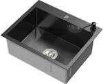 ML-Design Sp&uuml;lbecken Edelstahl 55x45 cm Anthrazit Rechteckig 1 Becken mit Siphon