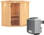Karibu Sauna Tjorven, Ofen, integrierte Steuerung, Glast&uuml;r, LED-Dachkranz