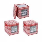 Relaxdays Weihnachtskugel Aufbewahrungsbox 3er Set Vlies Sichtfenster Tragegriffe