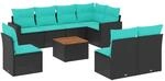 vidaXL 9-Tlg Garten-Sofagarnitur mit Kissen Schwarz Poly Rattan 3256491