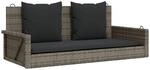 furnicato H&auml;ngebank mit Kissen Grau 119x56x48 cm Poly Rattan
