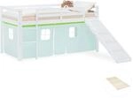 Homestyle4u Kinder Hochbett 90x200 Rutsche Lattenrost Vorhang Gr&uuml;n Kinderbett...