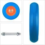 Relaxdays Schubkarrenrad mit Achse PU-Gummi Stahl Blau Pannensicher 39 cm x 8,5 cm