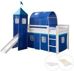 Homestyle4u Hochbett 90x200 mit Vorhang Lattenrost Matratze Rutsche Tunnel Turm...
