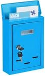 Relaxdays Briefkasten Eisen Blau Abschlie&szlig;bar Mit Namensschild 26,5 cm x 19 cm x 6,5