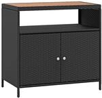 Costway Gartenschrank Rattan mit Akazienholz-Arbeitsplatte Schwarz