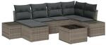 vidaXL Garten-Sofa-Set mit Kissen mit Speicher 6 Tlg Grau Poly-Rattan 3355808