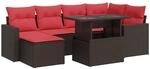 vidaXL 7-Tlg Garten-Sofagarnitur mit Kissen Braun Poly Rattan Akazie 3326355