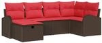 vidaXL Sofa Set mit Kissen 6 Stk Braun und Rot Poly-Rattan 3359083