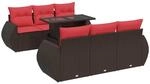 vidaXL 7-Tlg Garten-Sofagarnitur mit Kissen Braun Poly Rattan Akazie 3326585