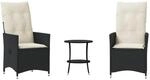 vidaXL 3-Tlg Bistro-Set mit Kissen Schwarz Poly Rattan 365652