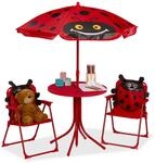 Relaxdays Kindersitzgruppe Eisen Kunststoff Polyester mit Schirm Marienk&auml;fer 53 cm x