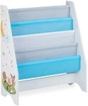Relaxdays Kinder B&uuml;cherregal Spanplatte Metall Polyester Wei&szlig; Mit 4 F&auml;chern 71 cm