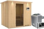 Karibu Sauna Stina inkl. Ofen 9 kW mit ext. Steuerung, Dachkranz, T&uuml;r Graphit