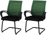 MCW 2er-Set Esszimmerstuhl K51 Stoff/Textil Gr&uuml;n Gestell Schwarz