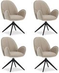 Homestyle4u Polsterstuhl 4er Set Boucl&eacute; Leder Beige Drehbar 3073