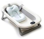 Relaxdays Babybadewanne Kunststoff Cremewei&szlig; Grau Klappbar Rutschfest mit Kissen 20