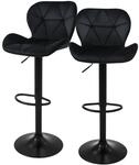 ML-Design Barhocker 2Er Set Samt Schwarz Gepolsterter Barstuhl mit R&uuml;ckenlehne