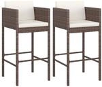 vidaXL Barhocker 2 Stk. mit Kissen Braun Poly Rattan