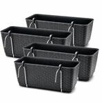 BigDean 4er Set Blumenk&auml;sten f&uuml;r Balkon-Gel&auml;nder Rattan Optik Anthrazit