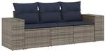 vidaXL 3-Tlg Gartensofa-Set mit Kissen Grau Polyrattan 3222260