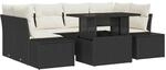 vidaXL Sofa Set mit Kissen 7-Tlg Schwarz und Creme Poly-Rattan 3349113