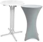 Beautissu Bellini Stehtisch &oslash; 80cm Wei&szlig; mit Stella Stehtischhusse &oslash; 80cm Silber