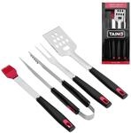 Taino Grillbesteck Set 4 tlg Zubeh&ouml;r Grillzubeh&ouml;r Edelstahl Silikon BBQ Griller