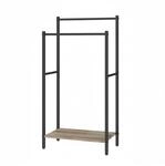 Relaxdays Handtuchst&auml;nder Metall Holzoptik Schwarz mit Ablage Freistehend 81,5 cm x