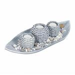 Relaxdays Teelichthalter Set MDF Grau Wei&szlig; mit Dekoschale Inklusive Teelichtern 7,5