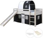 Homestyle4u Hochbett 90x200 mit Vorhang Lattenrost Matratze Rutsche Tunnel Wei&szlig;