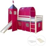 Homestyle4u Hochbett 90x200 mit Vorhang Lattenrost Matratze Rutsche Tunnel Turm...