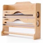 Relaxdays Wandrollenhalter Bambus Kunststoff Edelstahl Natur 3 in 1 mit Schneider 27