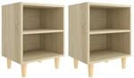 vidaXL Nachttische 2 Stk Massivholz-Beinen Sonoma-Eiche 40x30x50cm