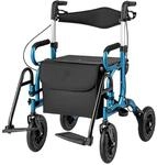 Costway Rollator mit Luftbereifung 2-In-1 Rollstuhl Bis 140 kg Blau