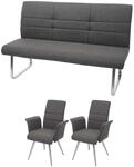 MCW Esszimmer-Set G55 Bank K&uuml;chenstuhl Stuhl+Armlehne Grau-Braun Bank 180cm