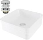 ML-Design Waschbecken Keramik Wei&szlig; 39x39x15 cm Quadratisch inkl Ablaufgarnitur