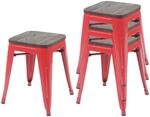 MCW 4x Hocker A73 Inkl. Holz-Sitzfl&auml;che Rot
