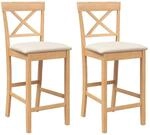 vidaXL Barhocker mit Kissen 2 Stk Natur Massivholz Gummibaum 4102549