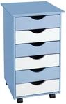 Tectake Rollcontainer Aus Holz Mit 6 Schubladen 36 x 40 x 65 cm Blau