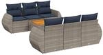 vidaXL 7-Tlg Gartensofa-Set mit Kissen Grau Polyrattan 3224899