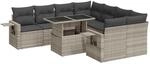 vidaXL 9-Tlg Garten-Sofagarnitur mit Kissen Hellgrau Poly Rattan 3326453