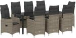 vidaXL 9-Teiliges Garten-Esstischset mit Kissen in Grau aus Poly Rattan 3379652