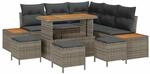 vidaXL Gartensofa-Set mit Kissen mit Speicher 9 Stk Grau Poly Rattan 3364873
