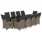 vidaXL 11-Tlg Garten-Bistro-Set mit Kissen Grau Poly Rattan 3277242