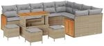 vidaXL Gartensofa-Set mit Kissen 14 Stk Beige und Hellgrau Poly-Rattan 3365302
