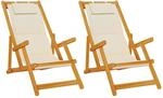vidaXL Strandst&uuml;hle 2 Stk Klappbar Creme Akazienholz & Textilene 3325141